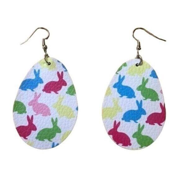 Easter Bunny‎ Egg Dangle Earrings Holiday Spring Rabbit Novelty Fun Jewelry - Picture 1 of 5